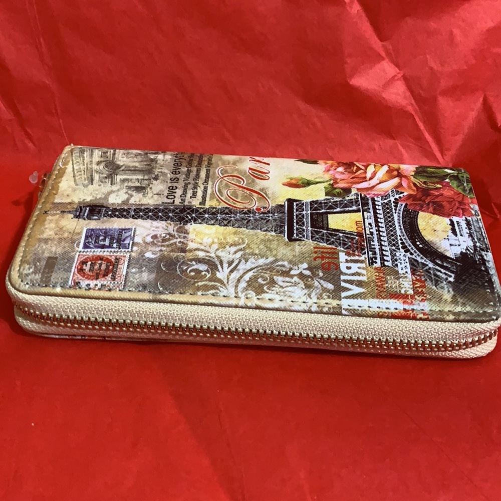 Zip Around Wallet Cream Paris Eiffel Tower Roses - Picture 5 of 11